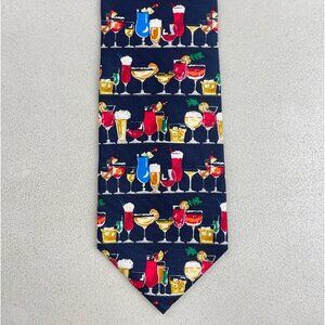 Vintage Happy Hour Mixed Drink Tie 1990s Silk Alcohol Cocktails Print  Condition